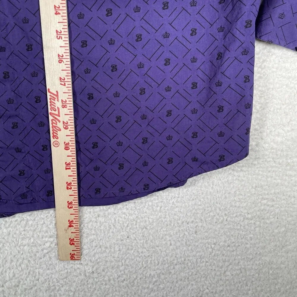 Vintage South Pole Shirt Mens 2XL XXL Purple AOP Print Logos Button Long Sleeve